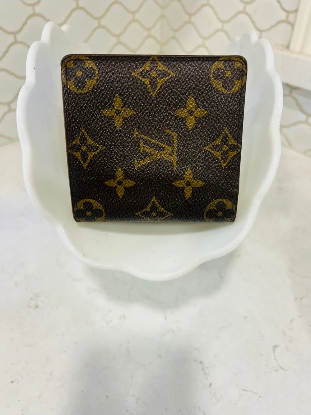 Louis Vuitton Monogram Vintage Bifold ID Wallet Brown Leather Repaired Authentic